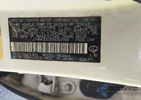 2005 Lexus Es 330 z USA, uszkodzony, nr VIN JTHBA30G355062988